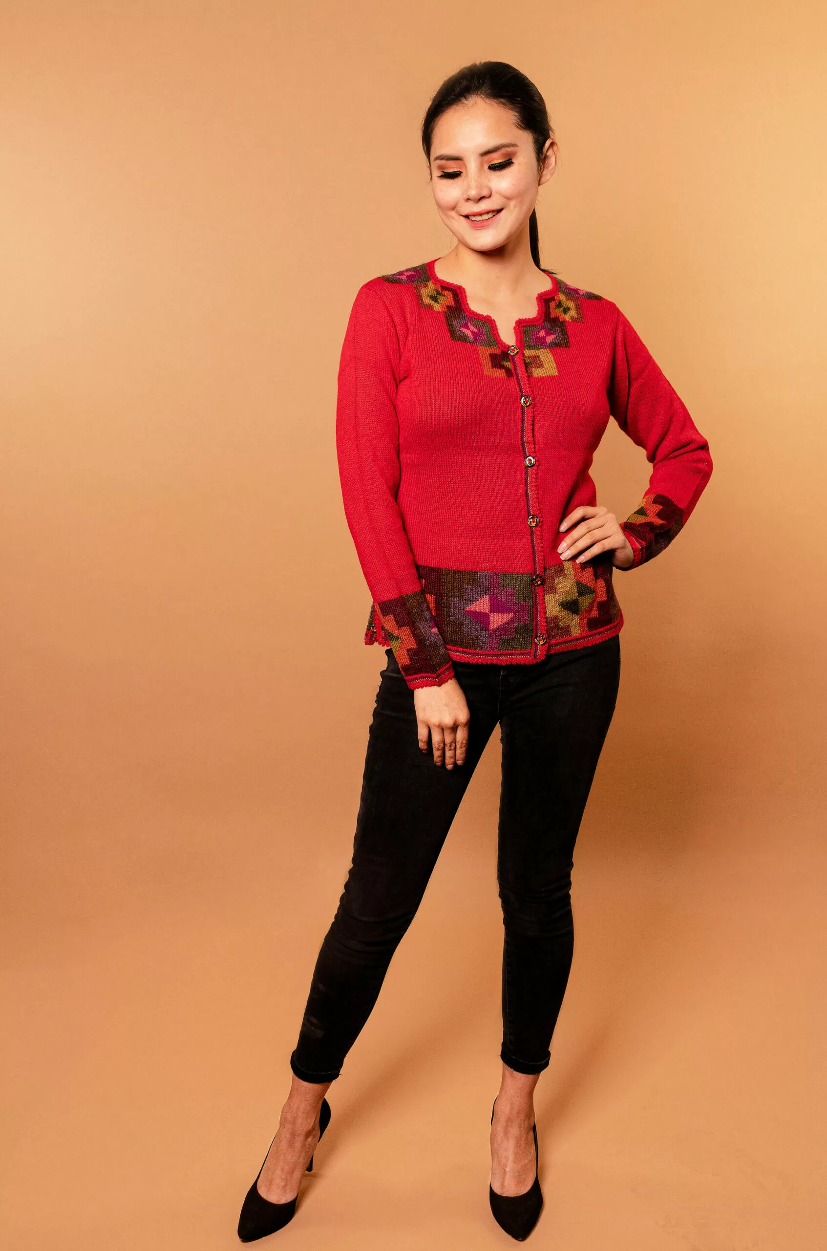 Gilet en alpaga - "Chakana" - Rouge
