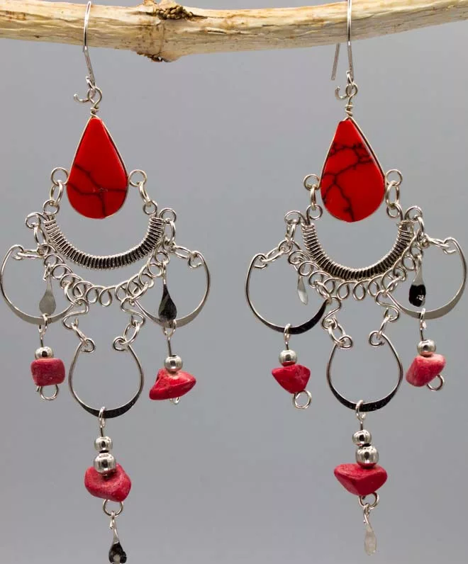 Boucle d'oreilles - Howlite Rouge