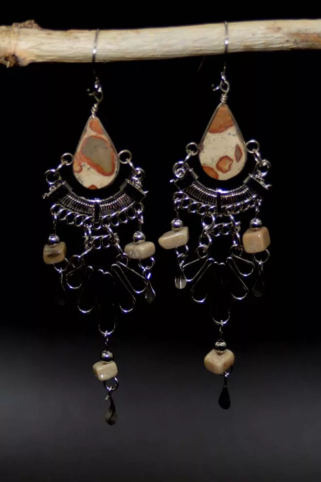 Boucle d'oreilles en pierre naturelle - Jaspe Léopard - Modèle "Colibri