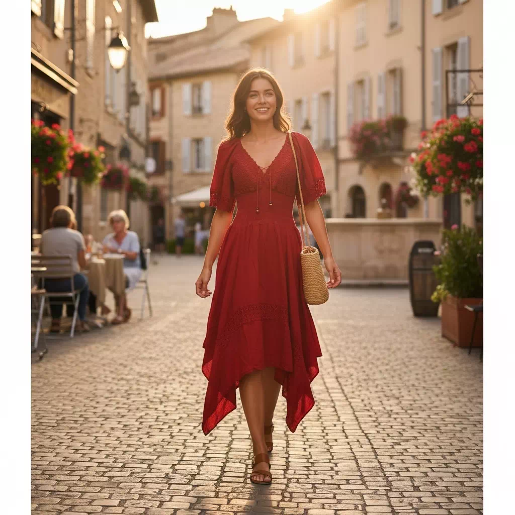 Robe péruvienne en coton Tangüis Saya coloris rouge
