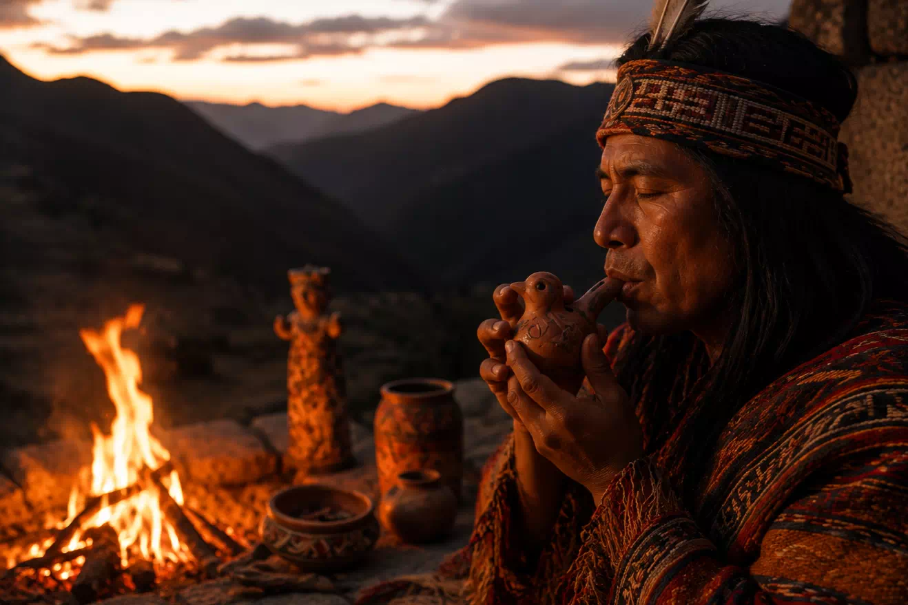 Inca playing ocarina